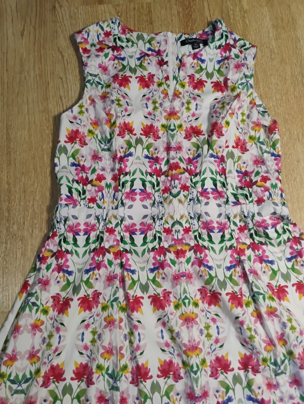 Chadwicks of Boston Womens A-Line Dress Floral Sleeveless White Pink Size 14